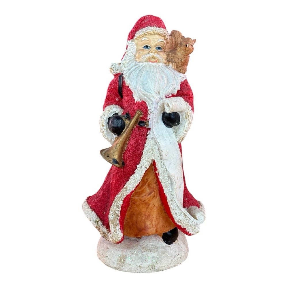 Vintage Santa Claus Figurine Red Coat with White Trim and Green Felt Base
